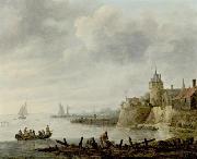 River Scene with a Fortified Shore Jan van  Goyen